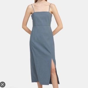 Theory Clean Strap Midi Dress in Blue Steel Linen